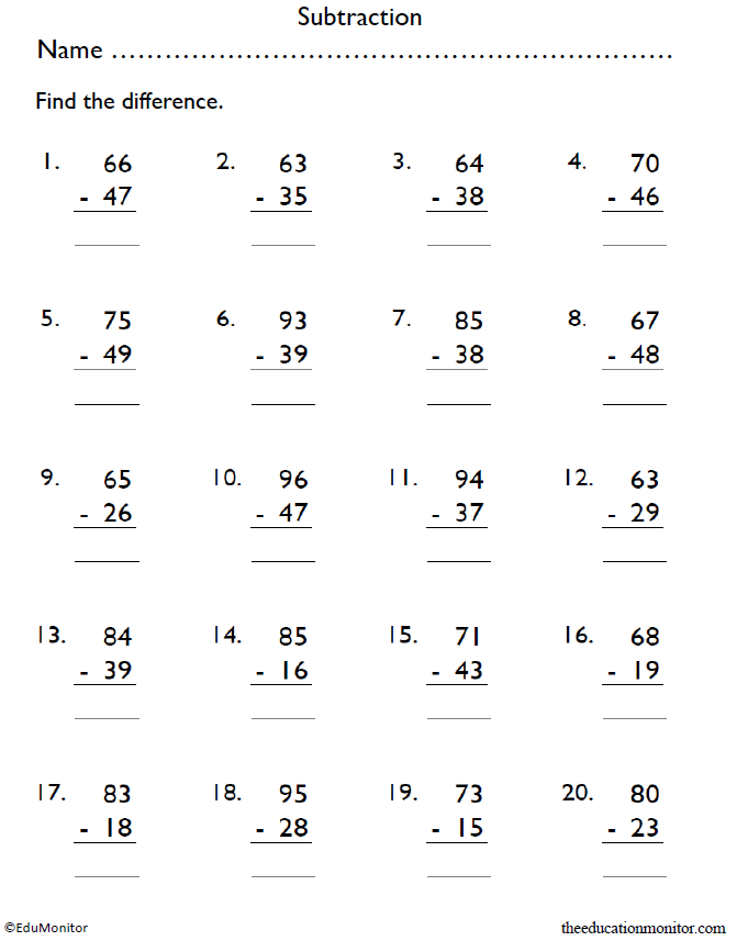 2-Digit Subtraction Worksheet