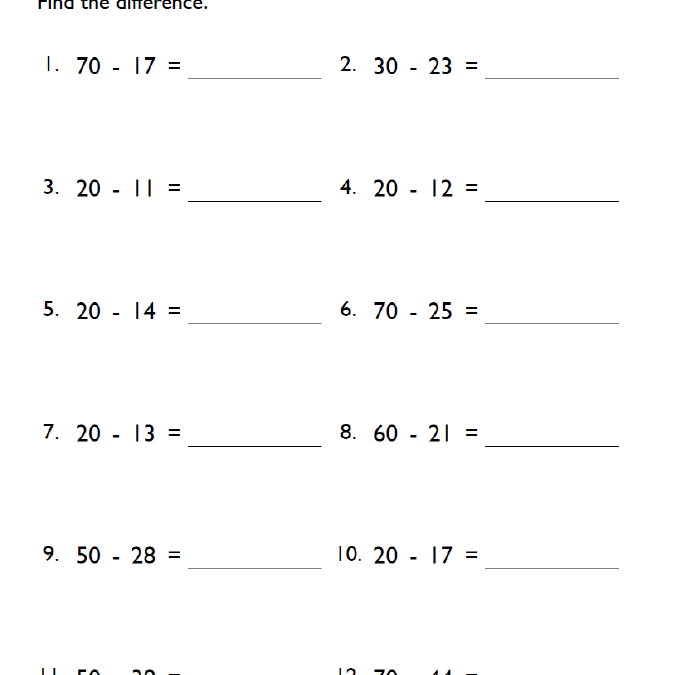 Fifth Grade 2-Digit Subtraction Worksheet
