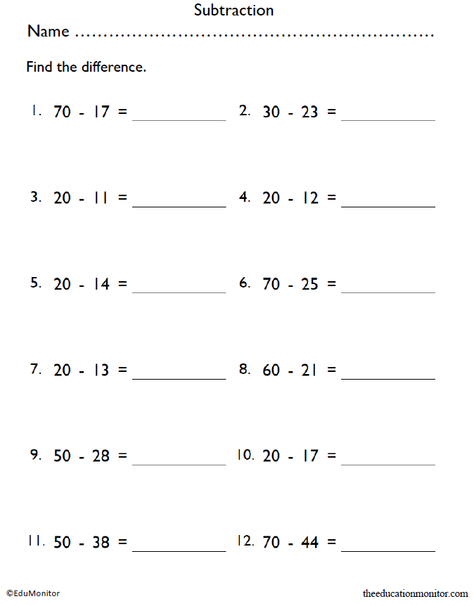 Fifth Grade 2-Digit Subtraction Worksheets
