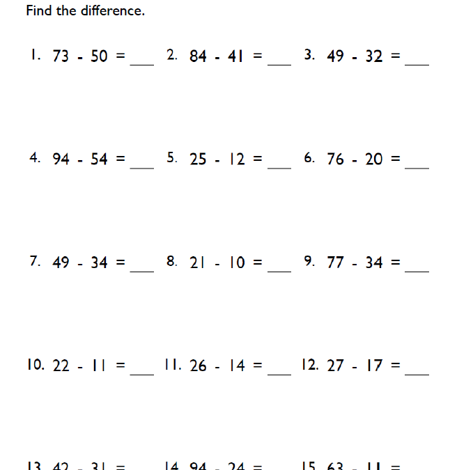 5th Grade 2-Digit Subtraction Worksheet