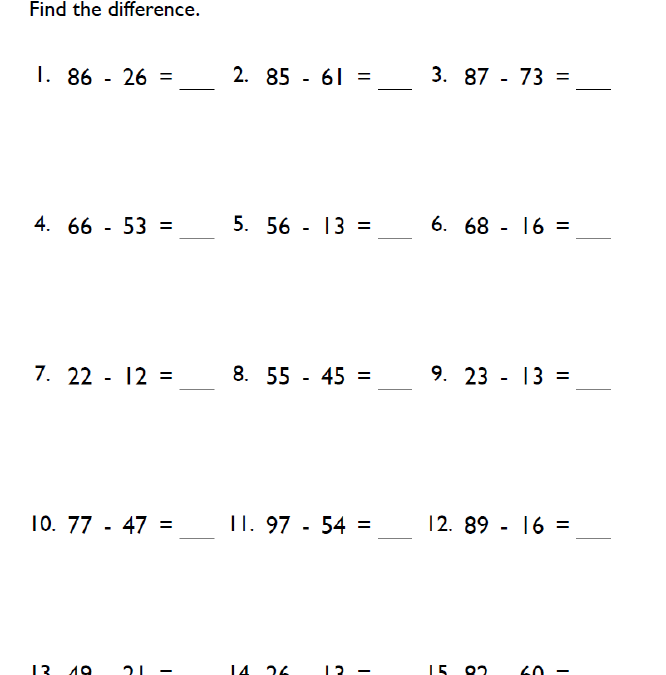 Grade 5 Double-Digit Subtraction