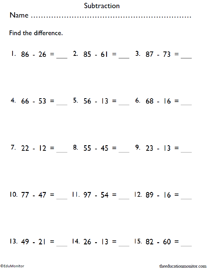 Double-digit subtraction worksheets.