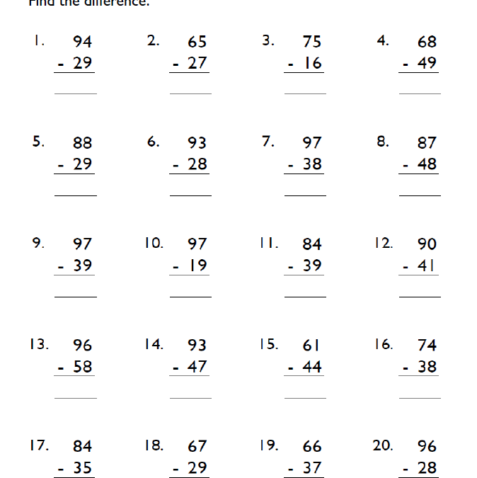 5th Grade Subtraction Worksheet