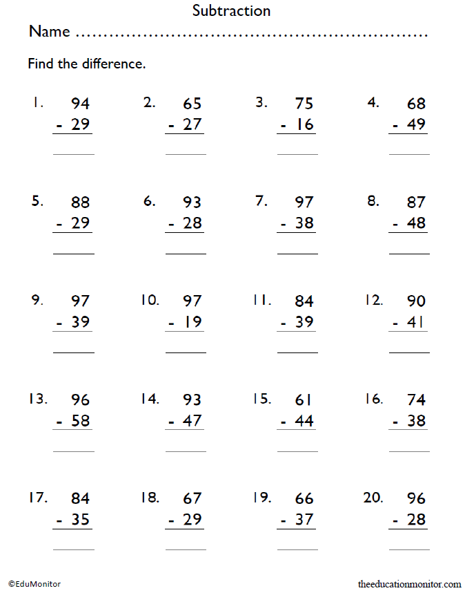 5th Grade Subtraction Worksheet