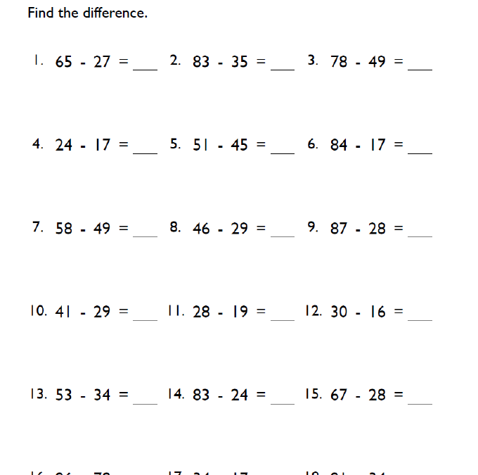 Fifth Grade Subtraction Math Worksheet