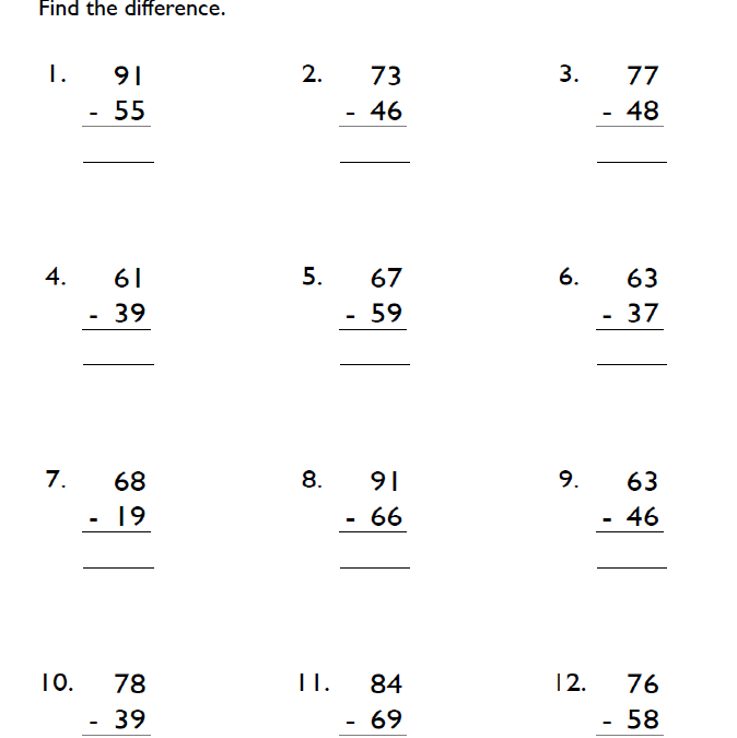 Fifth Grade 2-Digit Subtraction Worksheet