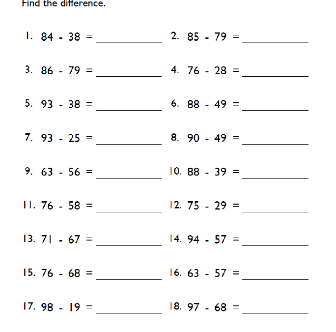 Fifth Grade Subtraction Worksheet