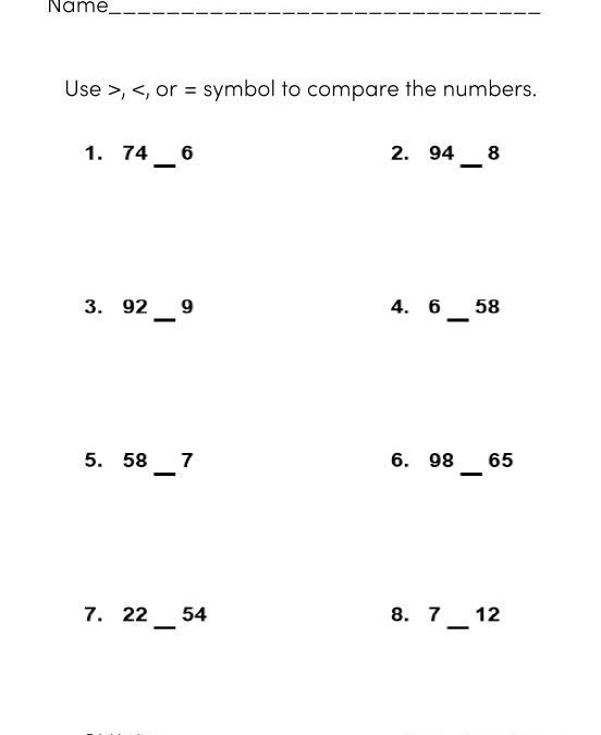 Greater than Worksheets for First Grade