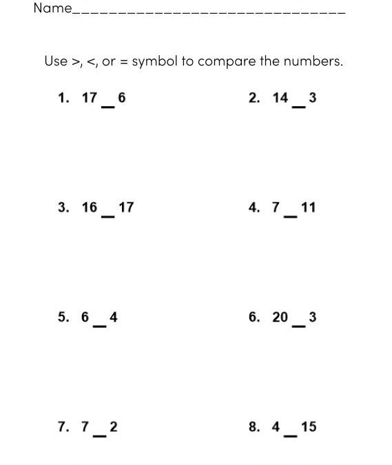 Less Than Greater Than Worksheets