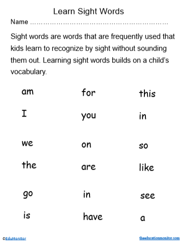 Kindergarten Sight Words List Worksheets - EduMonitor | Science, Math ...