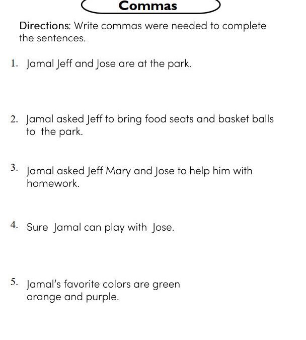 Using Commas Worksheets I Punctuation Printables