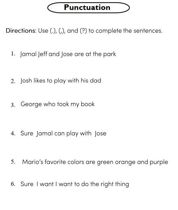 Free Punctuation Worksheets Grade 4