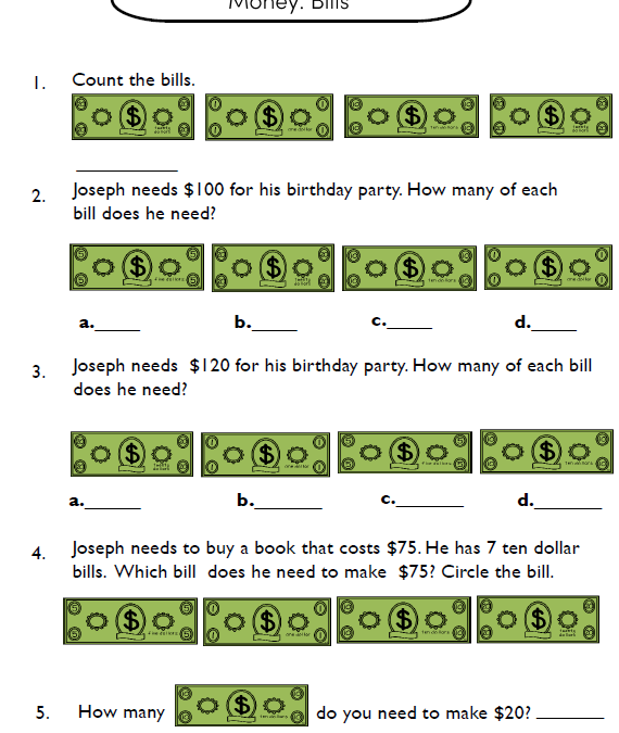 Consumer Math Counting Money Worksheets