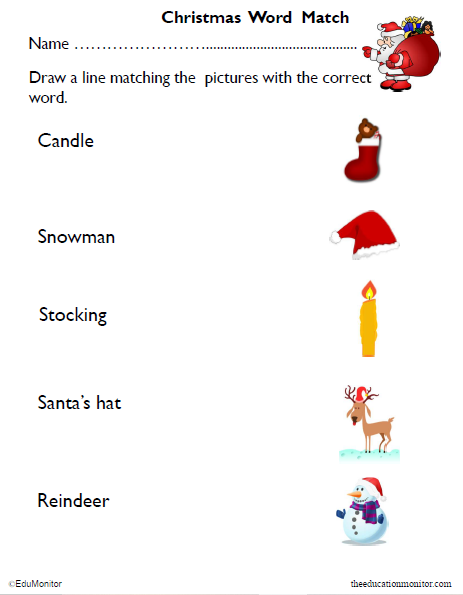 Preschool Christmas Worksheets|Free Holiday Word Match Printables ...