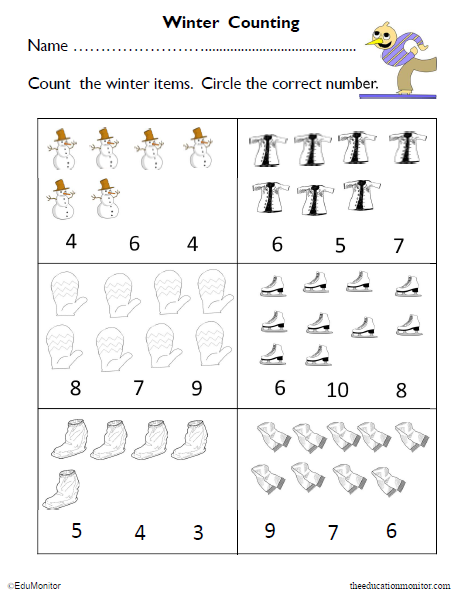 Preschool Winter Counting Math Worksheets