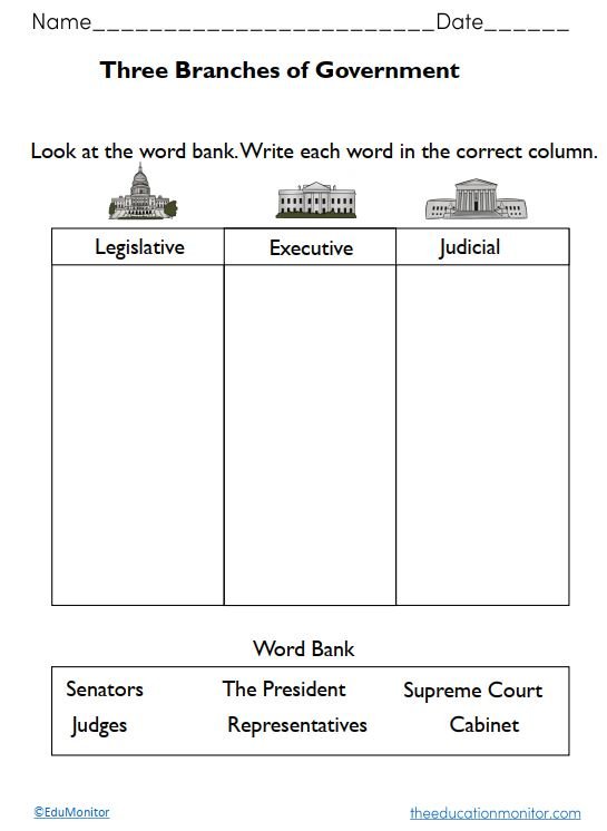 3 Branches of Government Printables - EduMonitor