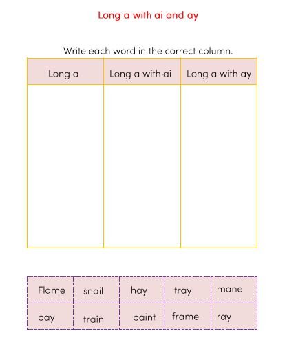Long a Phonics Worksheets