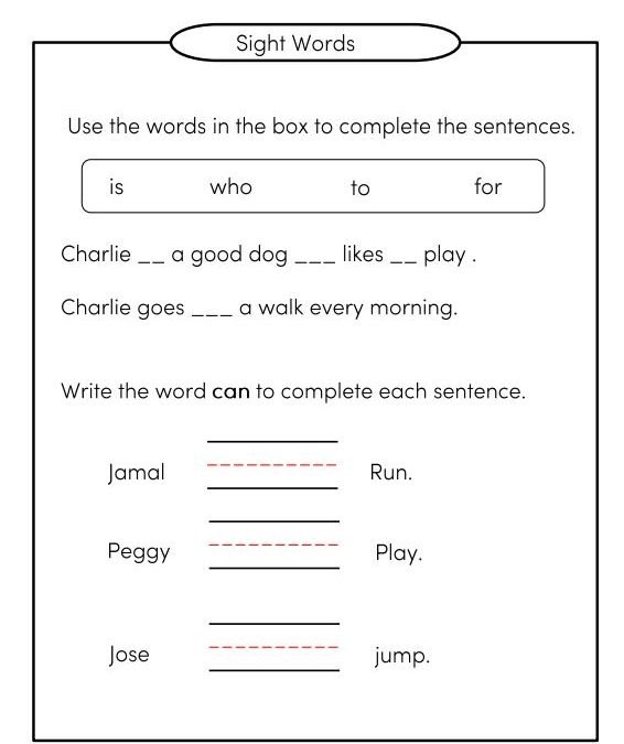 Free Printable Sight Words Worksheets