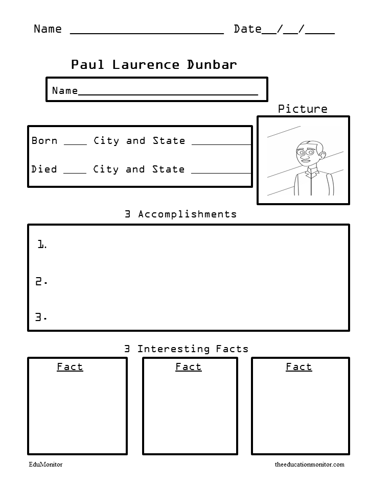 Biography Charts_Paul Laurence Dunbar_EduMonitor-1 Biography research worksheets