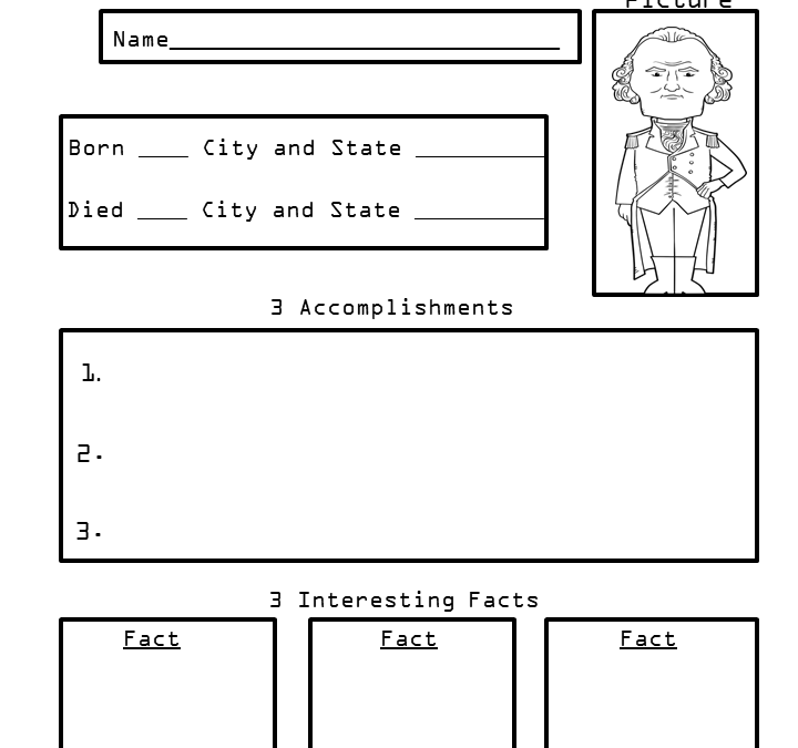 George Washington Presidents Biography Organizers Worksheet