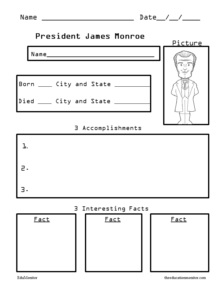 Biography Organizer Worksheets President James Monroe