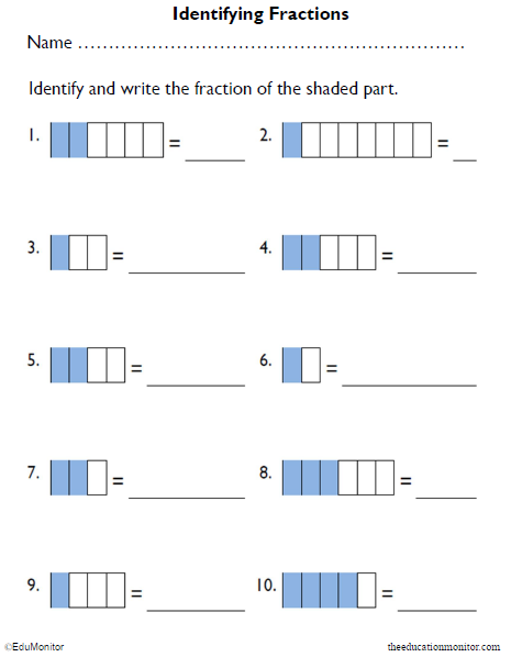 Identify the Fractions Math Worksheets