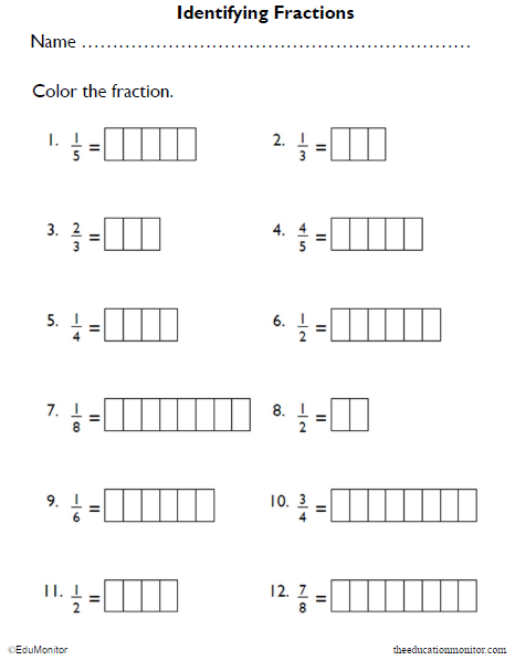 Identifying Fractions Math Worksheet