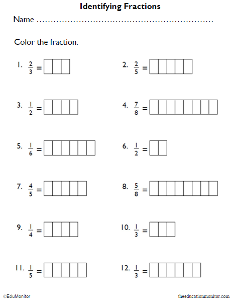 Printable Identifying Fractions Worksheet for Kids