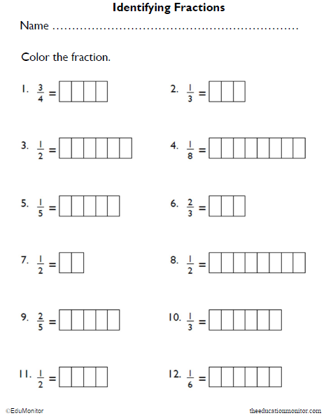 Free Identifying Fractions Worksheet for Kids