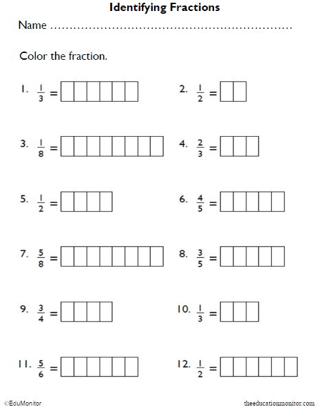 Identifying Fractions Worksheets