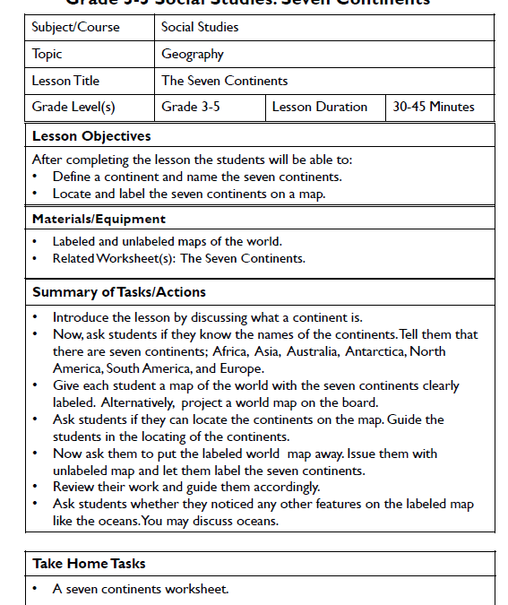 Printable Social Studies Lesson Plans
