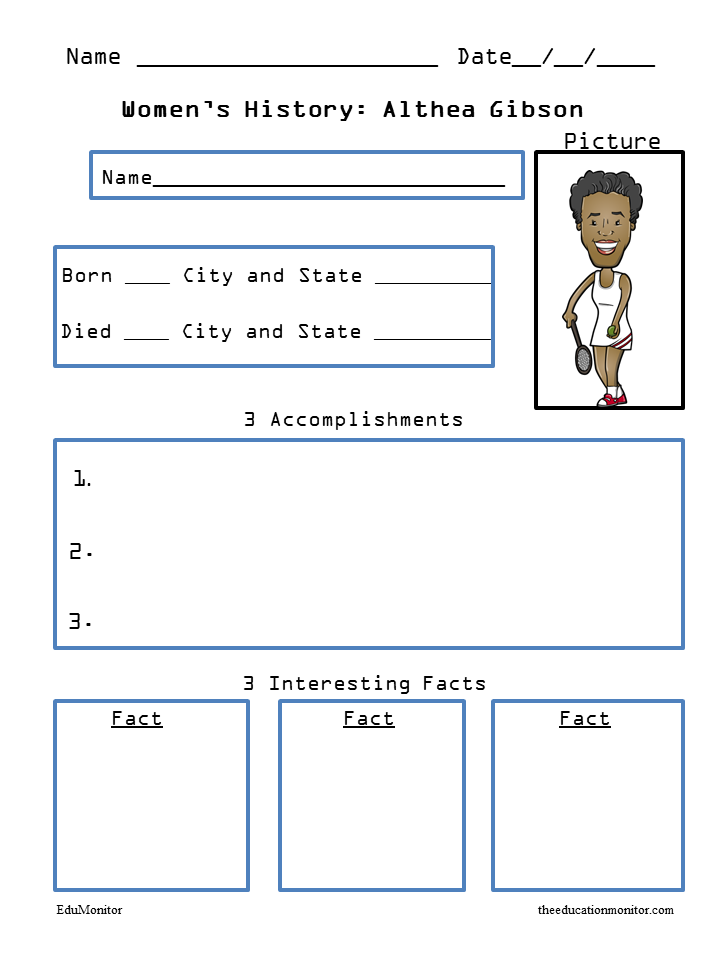 Althea Gibson Biography Free Printables for Kids I EduMonitor