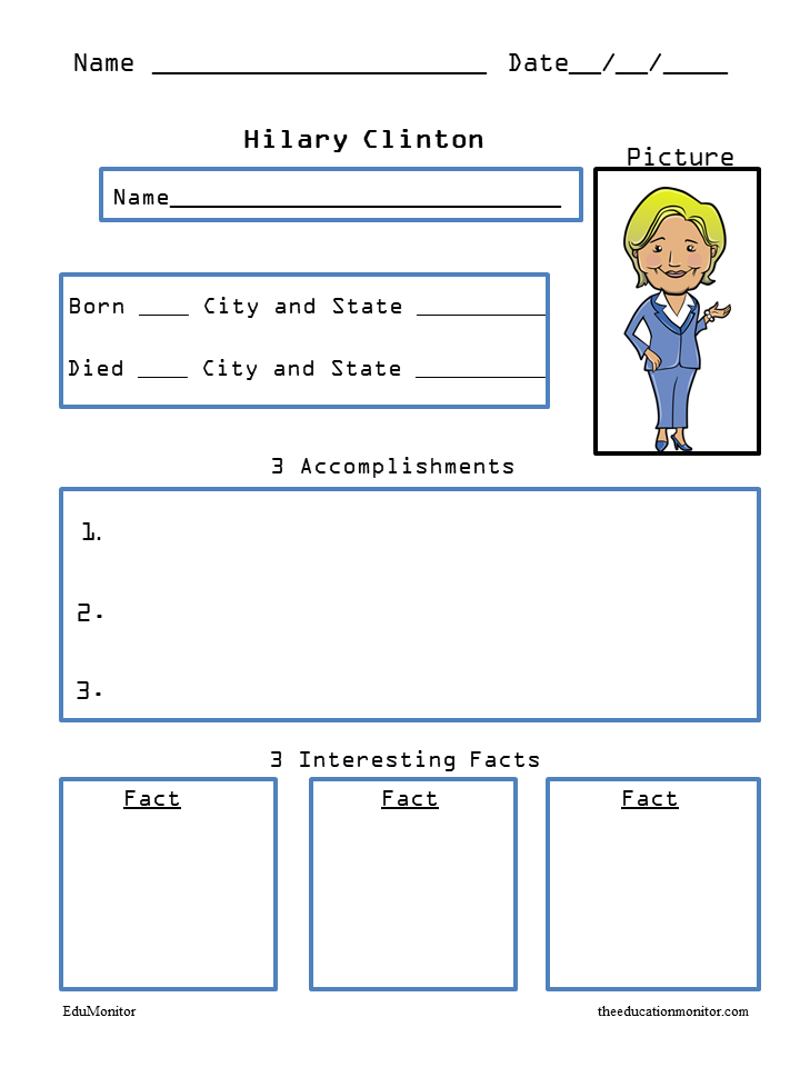 Hilary Clinton Biography Research Worksheets