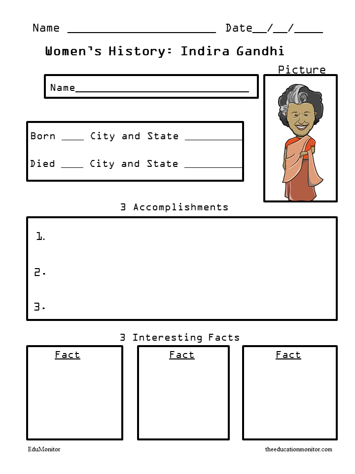 Indira Gandhi Biography Worksheets