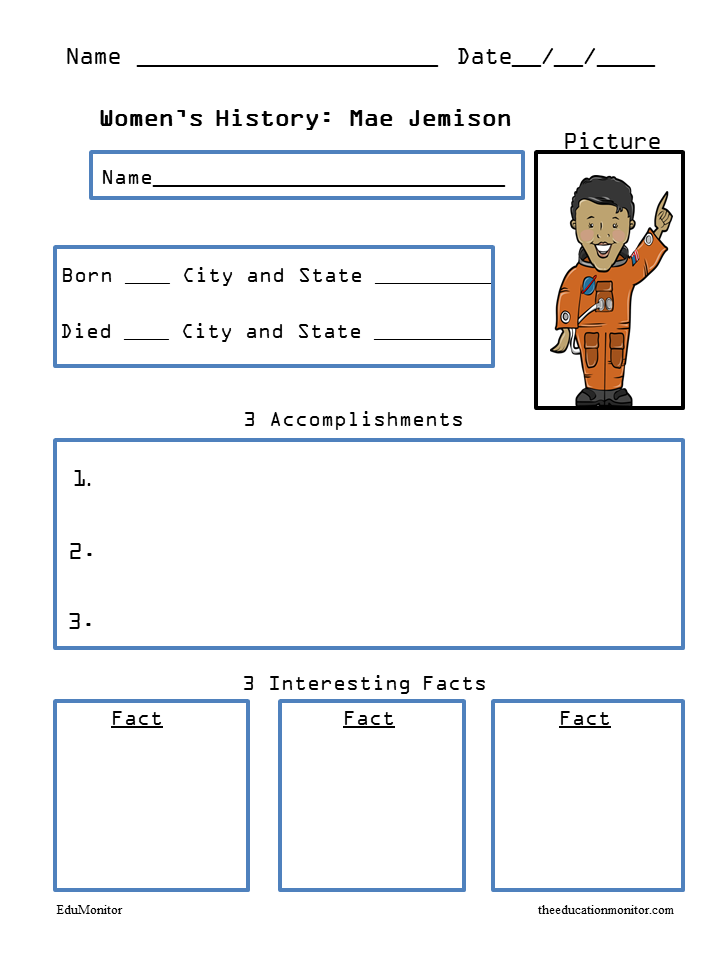 Mae Jemison Biography Graphic Organizer Worksheet