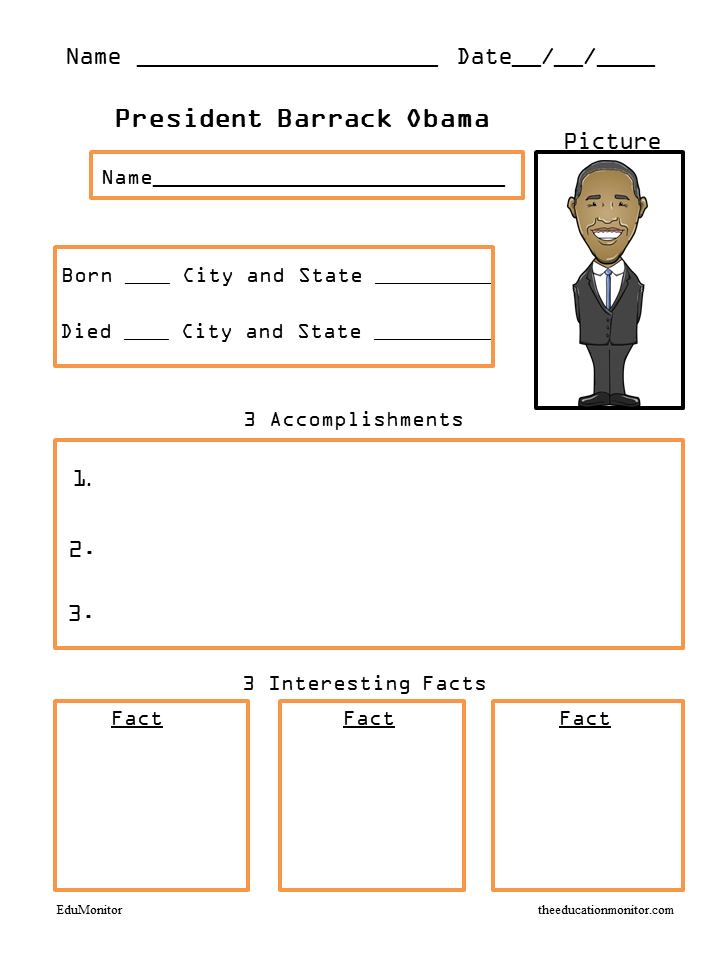 President Barrack Obama Biography Worksheets President Barrack Obama Biography Worksheets