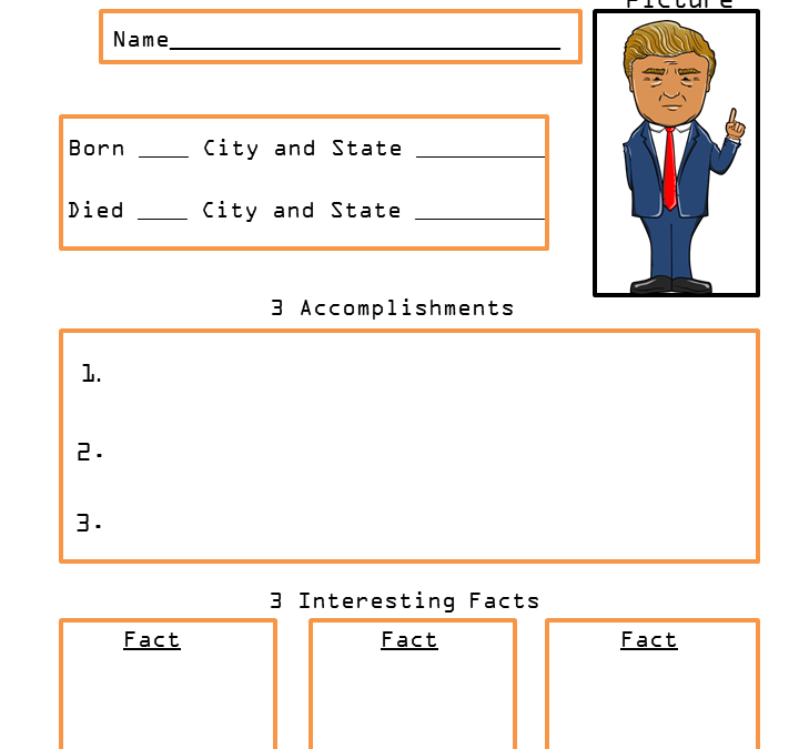 President Donald Trump Biography Worksheets for Kids