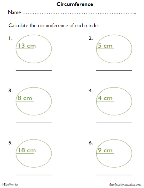 Circumference of Circles Geometry Worksheets