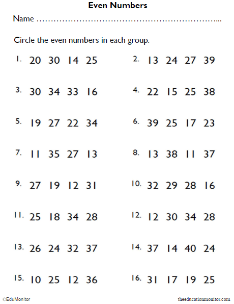 Circle the Even Numbers Math Worksheets