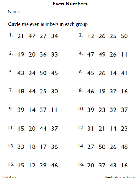 Even Numbers Worksheets