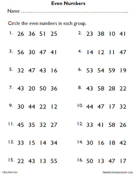 First Grade Even Numbers Math Printable
