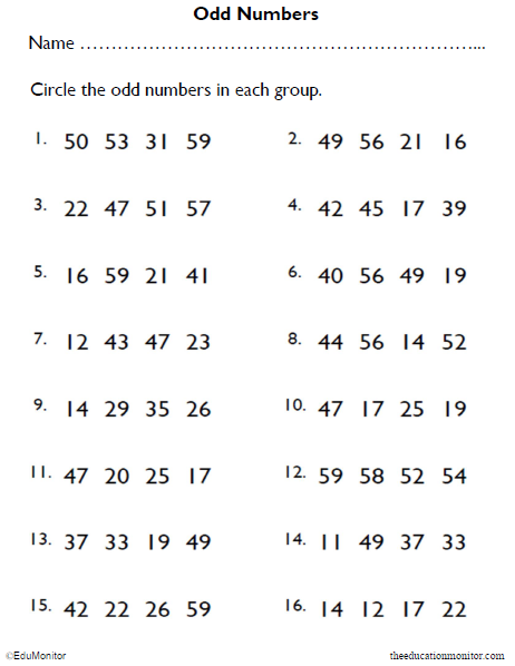 Odd Numbers Math Worksheets