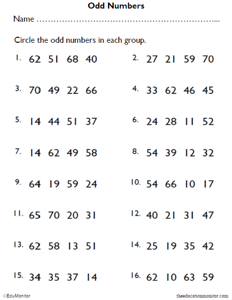 Odd Numbers Math Worksheets