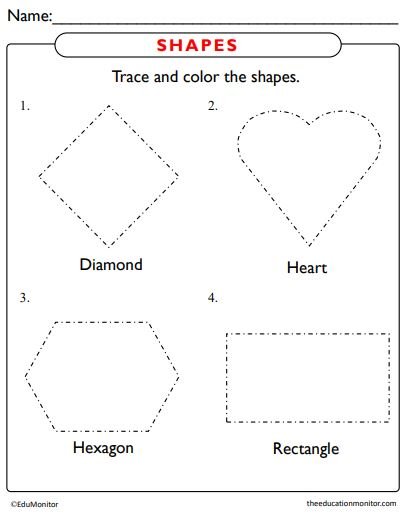 Trace and Color Shapes Worksheets