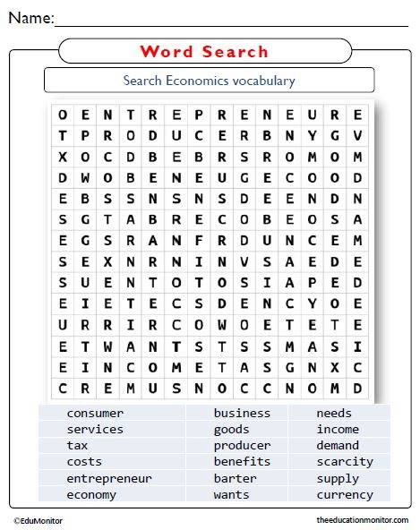 Economics Word Search Puzzle