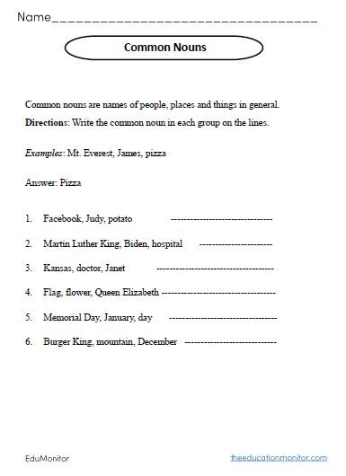 Common Nouns Worksheets I EduMonitor
