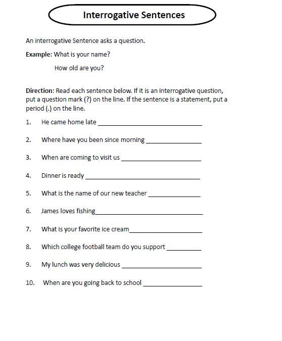 Interrogative Sentences Grammar Worksheets