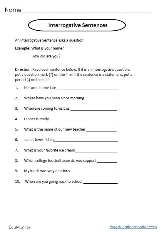 Interrogative Sentences Grammar Worksheets