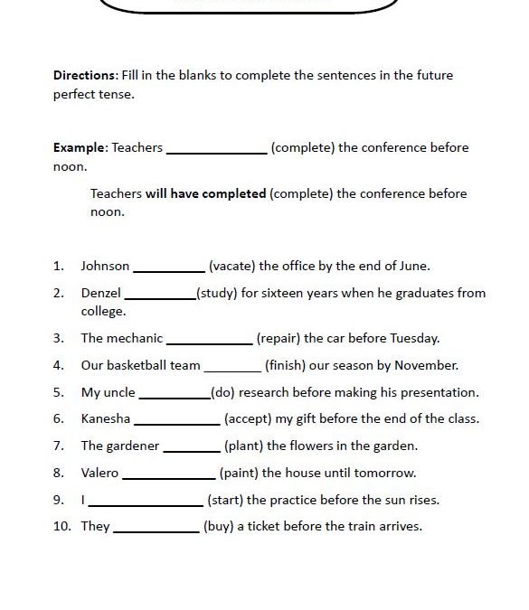 Future Perfect Tense Worksheets for Kids