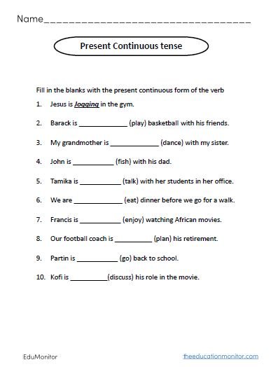 Present Continuous Tense  Worksheets